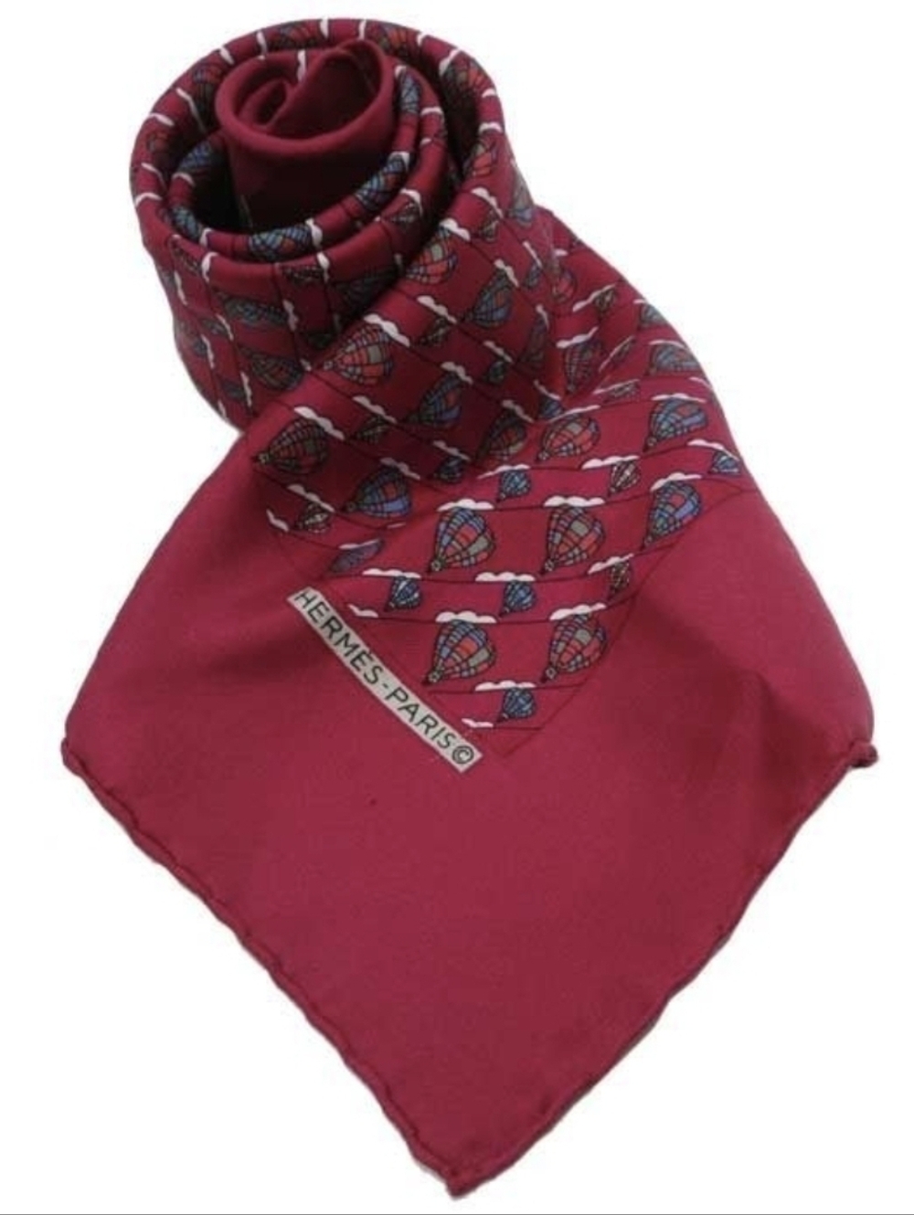 Hermes ✨Red Pink Silk Pocket Square with Geometric Motif- EUC